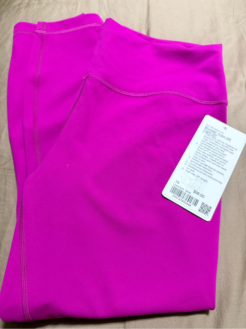NWT Lululemon Wunder Train Leggings Sz 14 - Ripen Raspberry